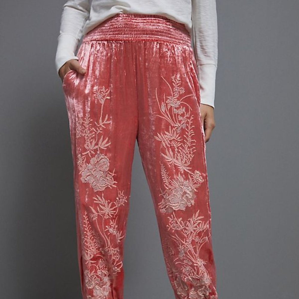 Anthropologie Rosie Embroidered Velvet Joggers - Picture 8 of 13
